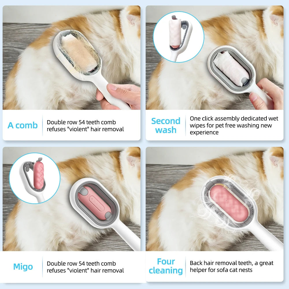 4 In-1 Cat Grooming Hair Brush With Water - Tail Waggers